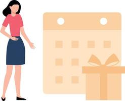 The girl is looking at the gift. vector