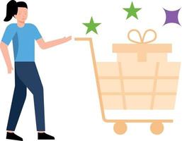 The girl is carrying a trolley of gifts. vector