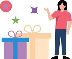 The girl is pointing at the gift box. vector