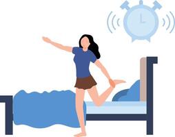 The girl is getting up from bed in the morning. vector