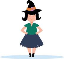 The girl is wearing a witch costume for a party. vector