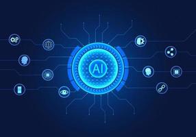 Artificial intelligence technology circle background with smart technology icons It means artificial intelligence technology that helps humans in business matters. Ideas and solutions vector