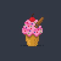 strawberry ice cream in pixel art style vector