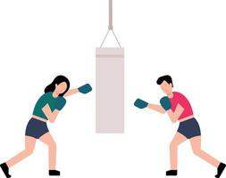 Boy and girl boxing on a punching bag. vector