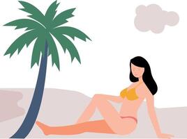 The girl is on the beach on summer vacation. vector