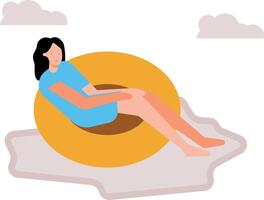 The girl is sitting in a pool boat. vector