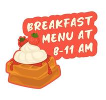 Breakfast menu from 8 till 11 am, banner from cafe vector