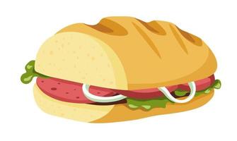 Sandwich with onion, salad leaves and meat steak vector