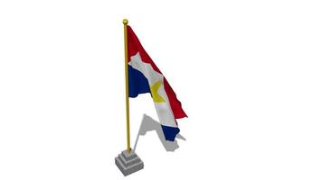 Saba Island Flag Start Flying in The Wind with Pole Base, 3D Rendering, Luma Matte Selection video