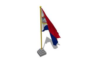 Sint Maarten Flag Start Flying in The Wind with Pole Base, 3D Rendering, Luma Matte Selection video