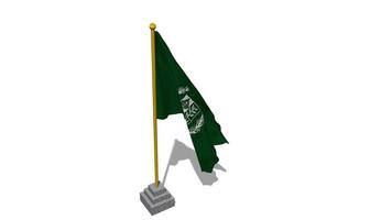 estado emblema de Pakistán, Saco de brazos bandera comienzo volador en el viento con polo base, 3d representación, luma mate selección video