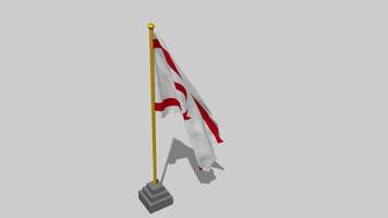 Northern Cyprus Flag Start Flying in The Wind with Pole Base, 3D Rendering, Luma Matte Selection video