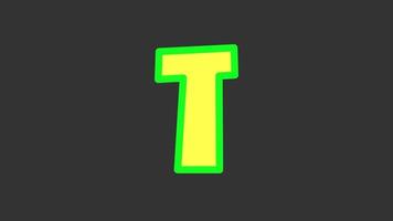 letter t, yellow light effect animation video