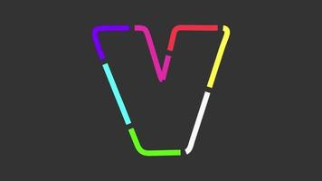 letter V line art colorful animation video