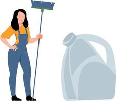 The girl is holding a cleaning brush. vector