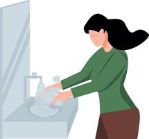 The girl is washing her hands. vector