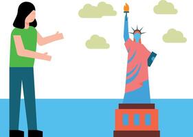 The girl is showing the Statue of Liberty. vector