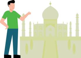 el chico es señalando hacia el taj mahal. vector