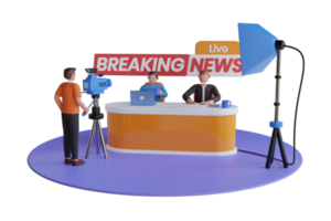 3D Live breaking news. Breaking news on tv, broadcasting journalist. News Anchor on TV Breaking News background png