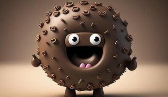 Funny chocolate donut cartoon character. . photo