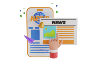 3d Mobile news application in smartphone. reading online news on website with cellphone. Concept News update. 3D Illustration png