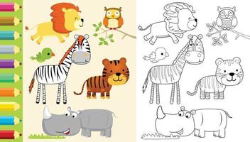 Vector illustration of funny animals cartoon, coloring book or page