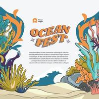 Oceano o marina diseño modelo para social medios de comunicación con pescado coral y mar animales ilustración vector