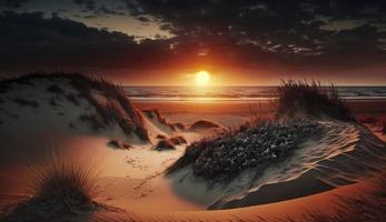 puesta de sol a el duna playa, generar ai foto