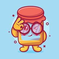 funny jam jar character mascot with ok sign hand gesture isolated cartoon in flat style design vector