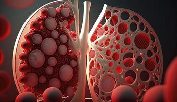 3d prestados médicamente preciso ilustración de pulmón cáncer, pulmón cáncer diagnóstico y humano livianos enfermedad. pulmón cáncer o neumonía, anatomía, cuidado de la salud o medicina concepto , generar ai foto