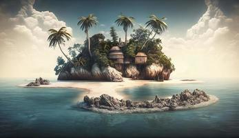 Vacation on a deserted island in the tropics, Generate Ai photo