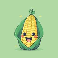 cute corn cob character happy smiling vector