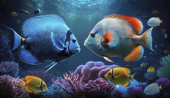 Animals of the underwater sea world. Ecosystem. Colorful tropical fish. Life in the coral reef , generate ai photo