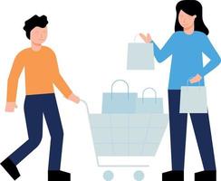 The boy is carrying a shopping trolley and the girl is carrying a shopping bag. vector