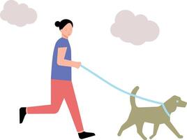 The girl is taking her pet for a walk. vector