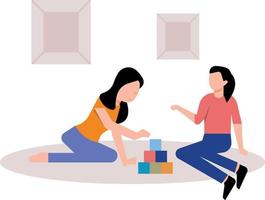 Mother playing blocks with daughter. vector