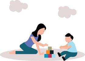 Mother and child playing with blocks. vector