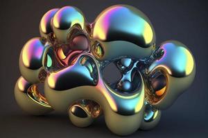 Abstract metallic metaball with holographic gradient. 3d render. photo