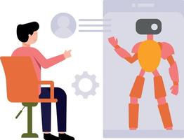 Boy talking to robot on mobile. vector