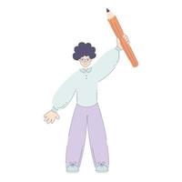 estudiante con un grande lápiz vector