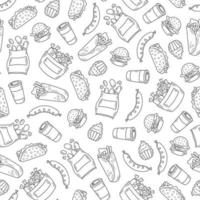 Fast food seamless pattern with doodle icons vector