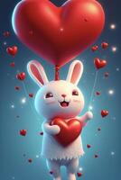 cartoon bunny holding a heart shaped balloon. . photo