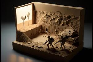 paper cut of a desert scene with soldiers. . photo