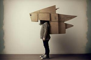 person with a cardboard box on their head. . photo