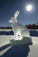 sculpture of a rabbit sitting in the snow. . photo
