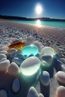 bunch of sea glass sitting on top of a beach. . photo