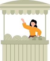 The girl is selling fruit at the stall. vector