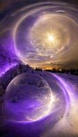 group of people standing on top of a snow covered slope. . photo