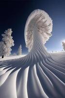 group of snow covered trees sitting on top of a snow covered slope. . photo