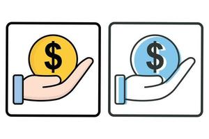 Donation icon illustration. Hand with dollar. Icon related to charity. Lineal color icon style, two tone. Simple vector design editable